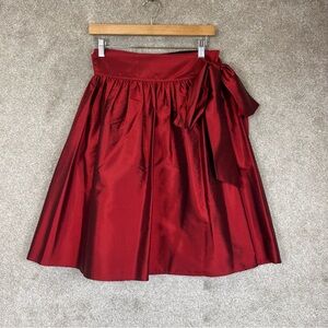 Kate Hill Wrap Skirt Womens 6 Red Silk Flare Side Tie Knee Length- 4401